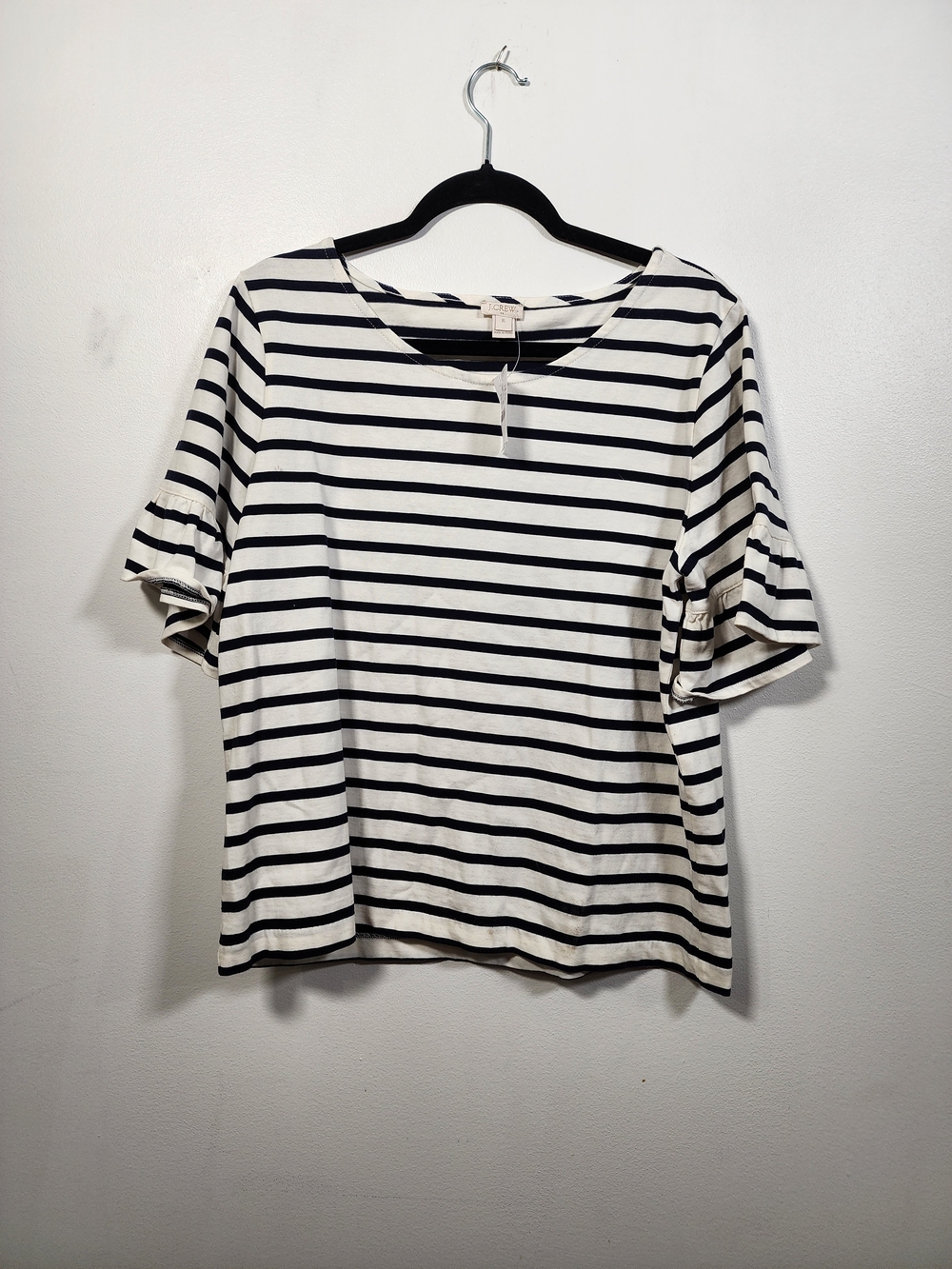 J. CREW Striped Ruffle-Sleeve Women’s Top - White & Black Coastal Chic - Picture 2 of 6